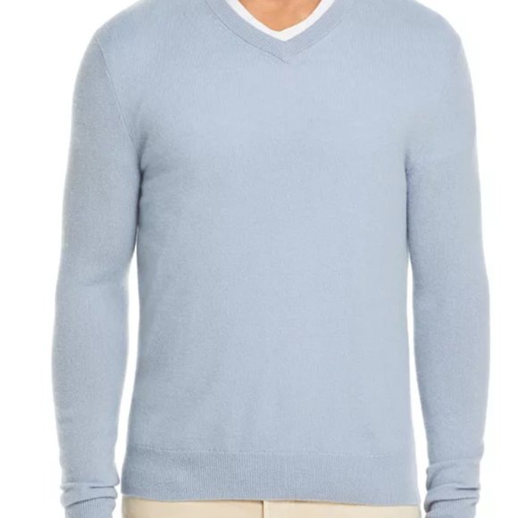THE MEN'S STORE AT BLOOMINGDALE'S 100% Cashmere V-neck Sweater - blue slate - Picture 1 of 3